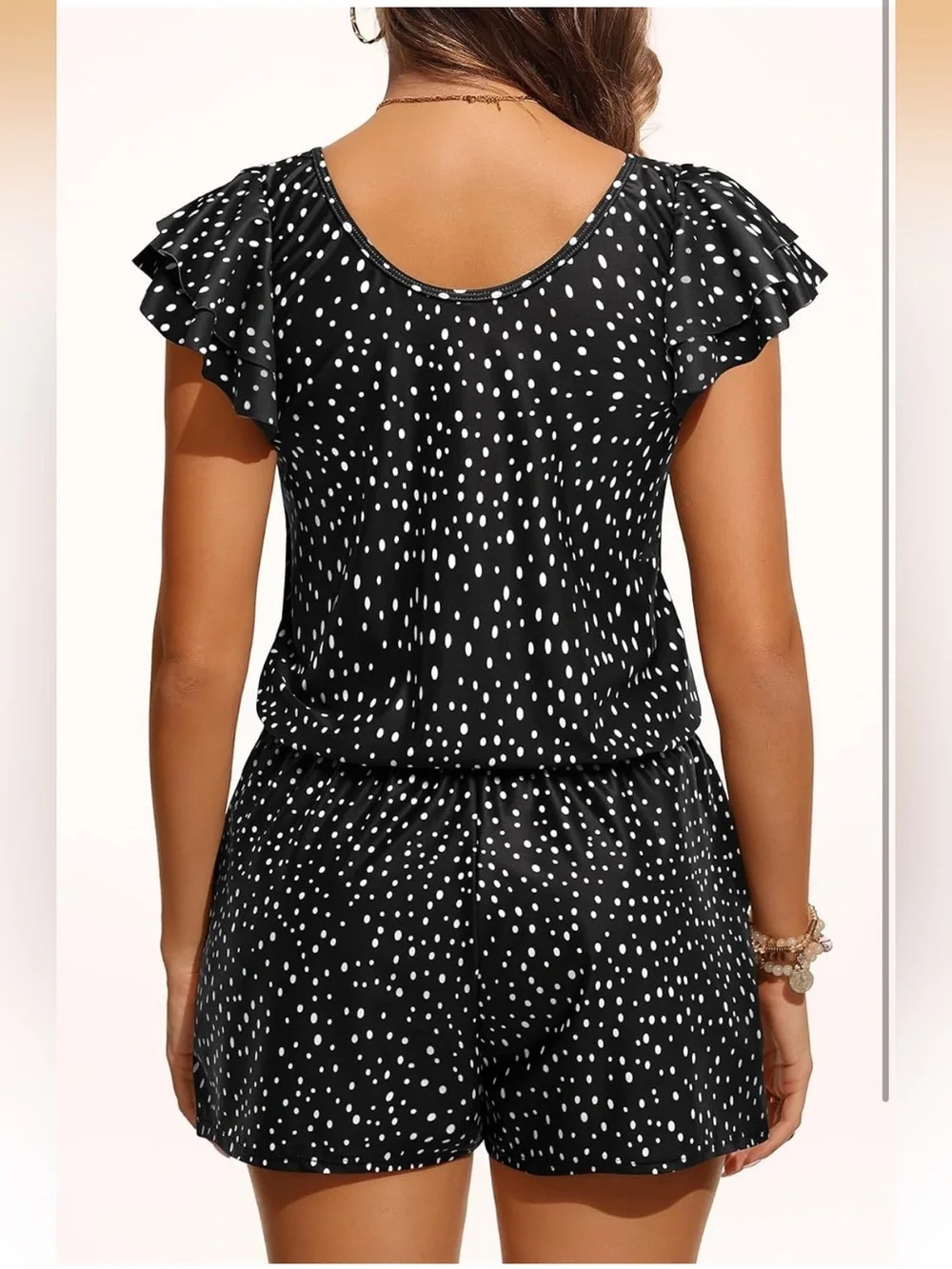 One Piece Romper Swimsuit - Ruffle Sleeve Modest Jumpsuit W/Shorts. 1967/8-3